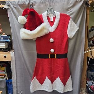 Planet Gold Sweater Santa Christmas Dress With Hat Womens Sz M